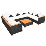 Set Divani da Giardino 9 pz con Cuscini in Polyrattan Nero