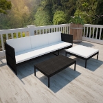 Set Divani da Giardino 3 pz con Cuscini in Polyrattan Nero