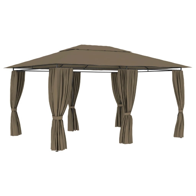 Gazebo da Giardino con Tende 4x3 m Grigio Talpa 180 g/m²