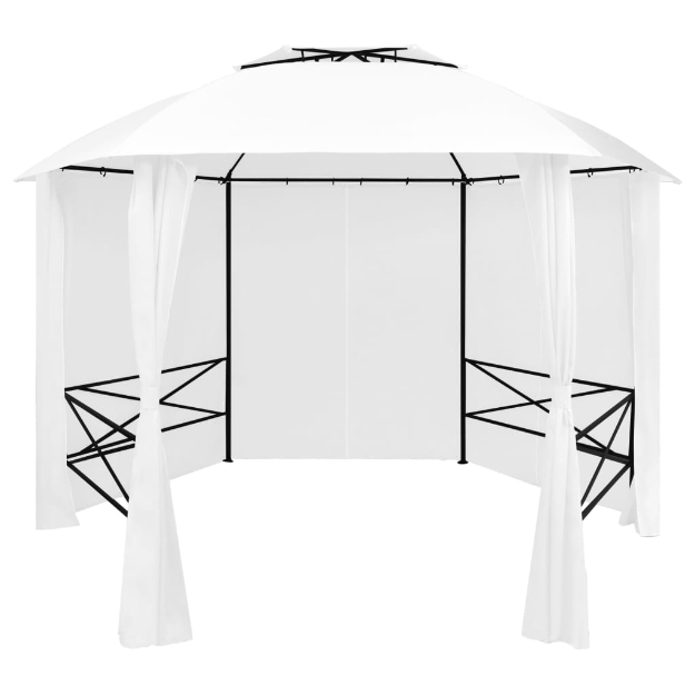 Gazebo da Giardino con Tende 360x312x265 cm Bianco 180 g/m²