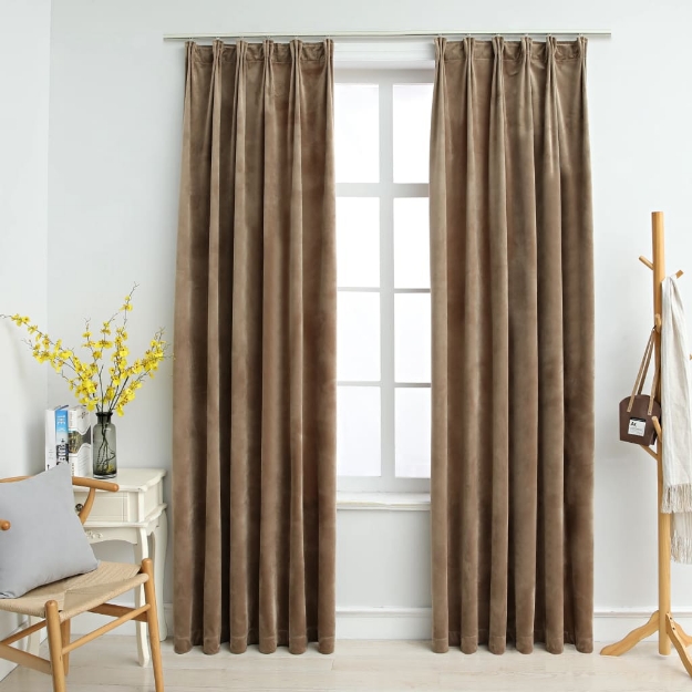 Tende Oscuranti con Ganci 2 pz Beige in Velluto 140x175 cm