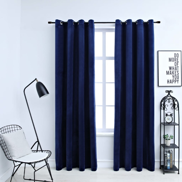 Tende Oscuranti con Anelli 2 pz Blu Scuro in Velluto 140x225 cm