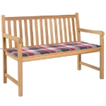 Panca da Giardino con Cuscino Rosso a Quadri 120 cm Legno Teak