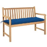 Panca da Giardino con Cuscino Blu 120 cm in Massello di Teak