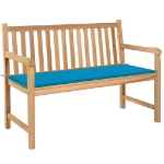 Panca da Giardino con Cuscino Blu 120 cm in Massello di Teak