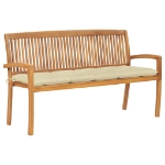 Panchina da Giardino Impilabile e Cuscino 159cm Teak Massello