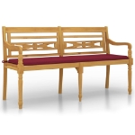 Panchina Batavia con Cuscino Rosso Vino 150 cm Massello di Teak