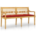 Panchina Batavia con Cuscino Rosso 150 cm Legno Massello Teak