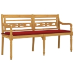 Panchina Batavia con Cuscino Rosso 150 cm Legno Massello Teak