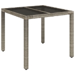 Tavolo da Giardino Piano in Vetro Grigio 90x90x75 cm Polyrattan