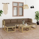 Set Divani da Giardino 7pz con Cuscini Legno di Pino Impregnato