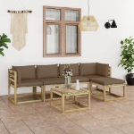 Set Divani da Giardino 6pz con Cuscini Legno di Pino Impregnato