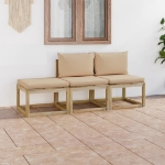 Set Divani da Giardino 3 pz con Cuscini Beige