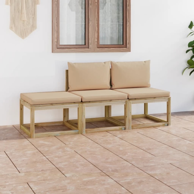 Set Divani da Giardino 3 pz con Cuscini Beige