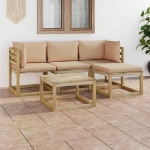 Set Divani da Giardino 5 pz con Cuscini Beige