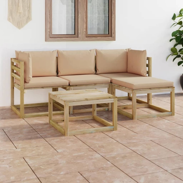 Set Divani da Giardino 5 pz con Cuscini Beige