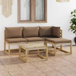 Set Divani da Giardino 5 pz con Cuscini Grigio Talpa