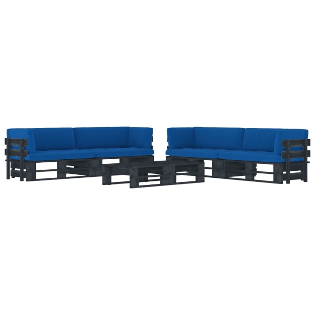 Set Divani a Pallet e Cuscini 6 pz in Pino Impregnato Nero