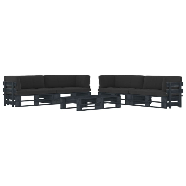 Set Divani a Pallet e Cuscini 6 pz in Pino Impregnato Nero