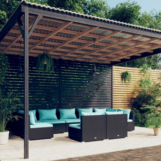 Set Divani da Giardino 9 pz con Cuscini in Polyrattan Nero