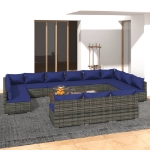 Set Divani da Giardino 13 pz con Cuscini in Polyrattan Grigio