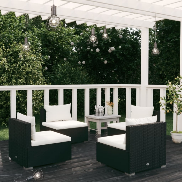 Set Salotto da Giardino 4 pz con Cuscini in Polyrattan Nero