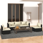 Set Salotto da Giardino 5 pz con Cuscini in Polyrattan Nero