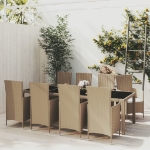 Set da Pranzo da Giardino 9 pz con Cuscini in Polyrattan Beige