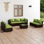 Set Divani da Giardino 8 pz con Cuscini in Polyrattan Marrone