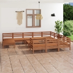 Set Divani da Giardino 12 pz Miele in Legno Massello di Pino