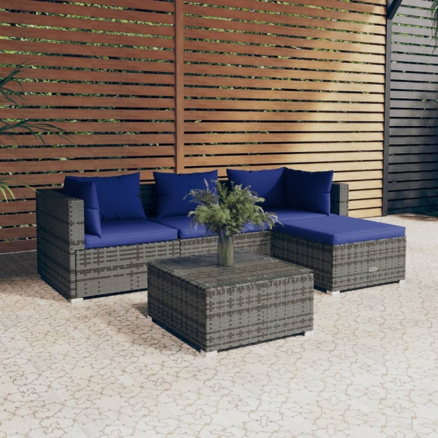 Set Divani da Giardino 6 pz con Cuscini in Polyrattan Grigio