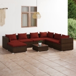 Set Divani da Giardino 8 pz con Cuscini in Polyrattan Marrone