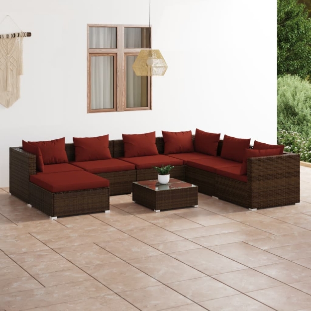 Set Divani da Giardino 8 pz con Cuscini in Polyrattan Marrone