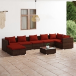 Set Divani da Giardino 8 pz con Cuscini in Polyrattan Marrone