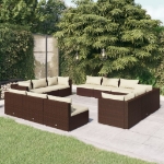 Set Divani da Giardino 12 pz con Cuscini in Polyrattan Marrone