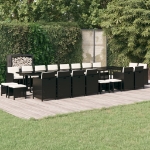 Set da Pranzo da Giardino 21 pz con Cuscini in Polyrattan Nero