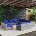 Set Divani da Giardino 11 pz con Cuscini in Polyrattan Grigio