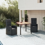 Set Pranzo Giardino 3pz Nero Polyrattan e Legno Massello Acacia