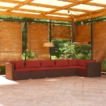 Set Divani da Giardino 6 pz con Cuscini in Polyrattan Marrone