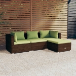 Set Divani da Giardino 4 pz con Cuscini in Polyrattan Marrone