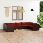 Set Divani da Giardino 9 pz con Cuscini in Polyrattan Marrone