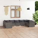 Set Divani da Giardino 9 pz con Cuscini in Polyrattan Grigio