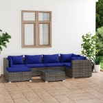 Set Divani da Giardino 7 pz con Cuscini in Polyrattan Grigio