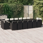 Set da Pranzo per Giardino 17 pz con Cuscini in Polyrattan Nero