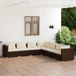 Set Divani da Giardino 7 pz con Cuscini in Polyrattan Marrone