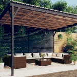 Set Divani da Giardino 11 pz con Cuscini in Polyrattan Marrone