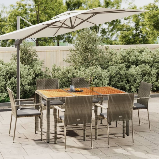 Set da Pranzo da Giardino 7 pz con Cuscini in Polyrattan Grigio