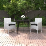 Set da Pranzo per Giardino 3 pz con Cuscini Polyrattan e Vetro