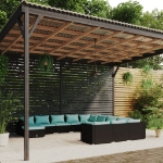 Set Divani da Giardino 12 pz con Cuscini in Polyrattan Nero