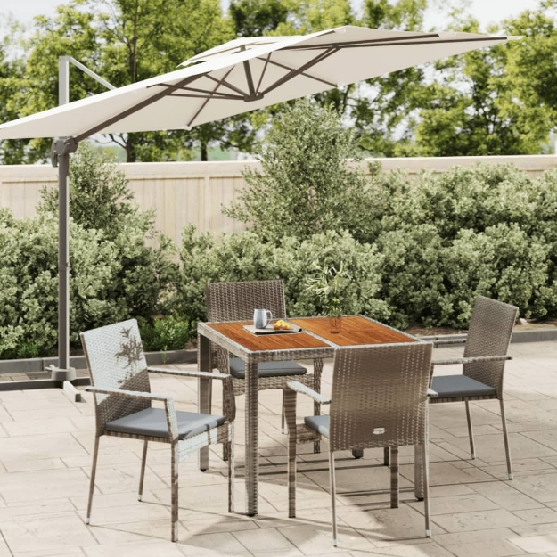 Set da Pranzo da Giardino 5 pz con Cuscini in Polyrattan Grigio